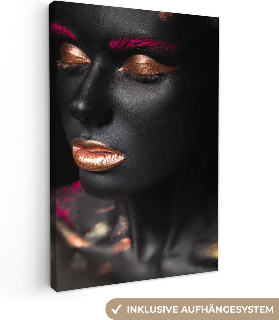 MuchoWow - Leinwandbilder - Frau - Make-up - Rosa - Kupfer, Wandbild, Wanddeko Bilder Wohnzimmer, 20x30 cm