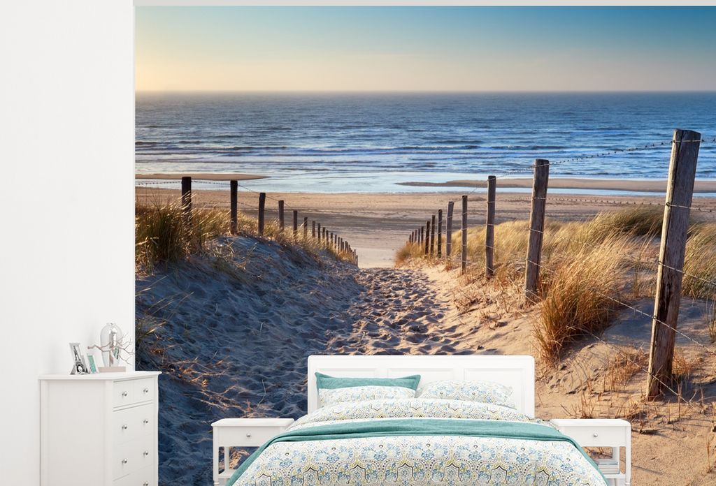 MuchoWow Fototapete für Wohnzimmer oder Schlafzimmer Wandtapete Vinyl Motivtapete Strand - Meer - Niederlande - Dünen - Sonne - 325x260 cm - Ta...