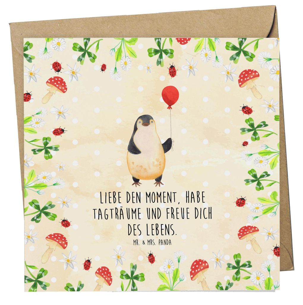 Mr. & Mrs. Panda Glückwunschkarte Pinguin Luftballon - Naturpapier - Geschenk, Motivation, Grußkarte, faltkarte, anlasskarte, Neustart, Klappkart...
