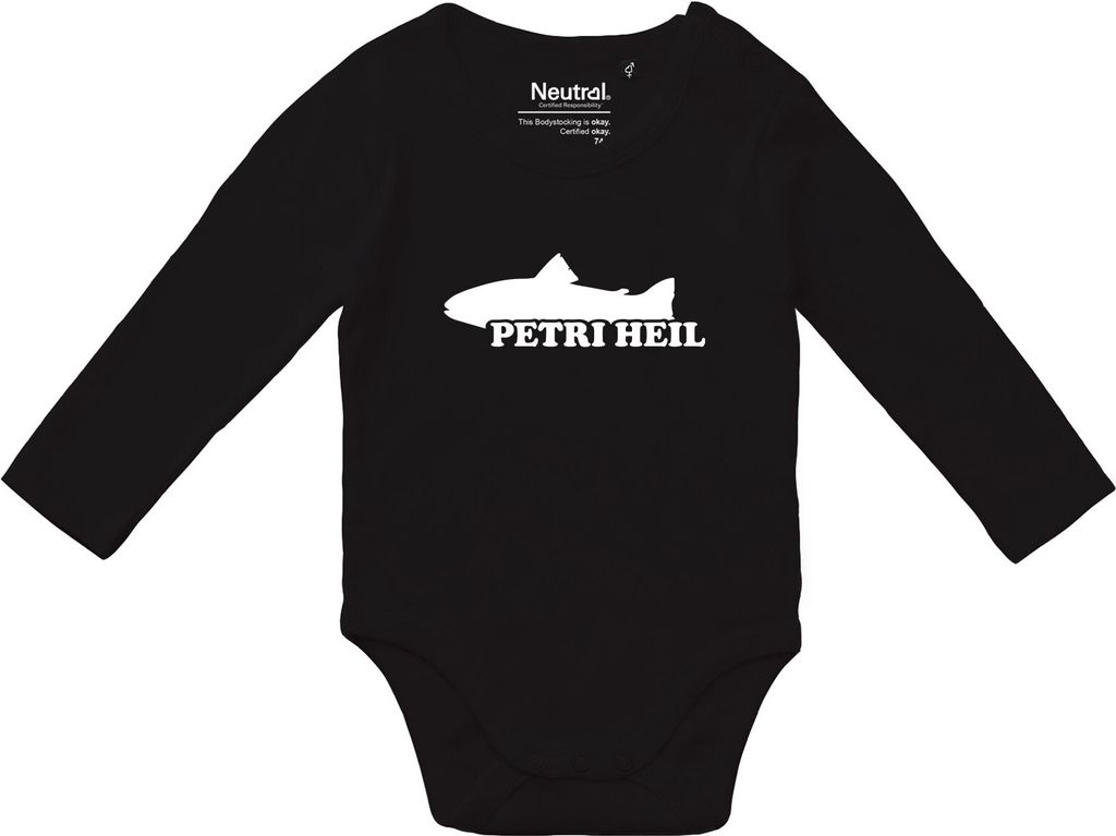 Huuraa Baby Body Petri Heil Fischergruß 62 Black Baumwolle Fairtrade Langarmbody Geschenkidee
