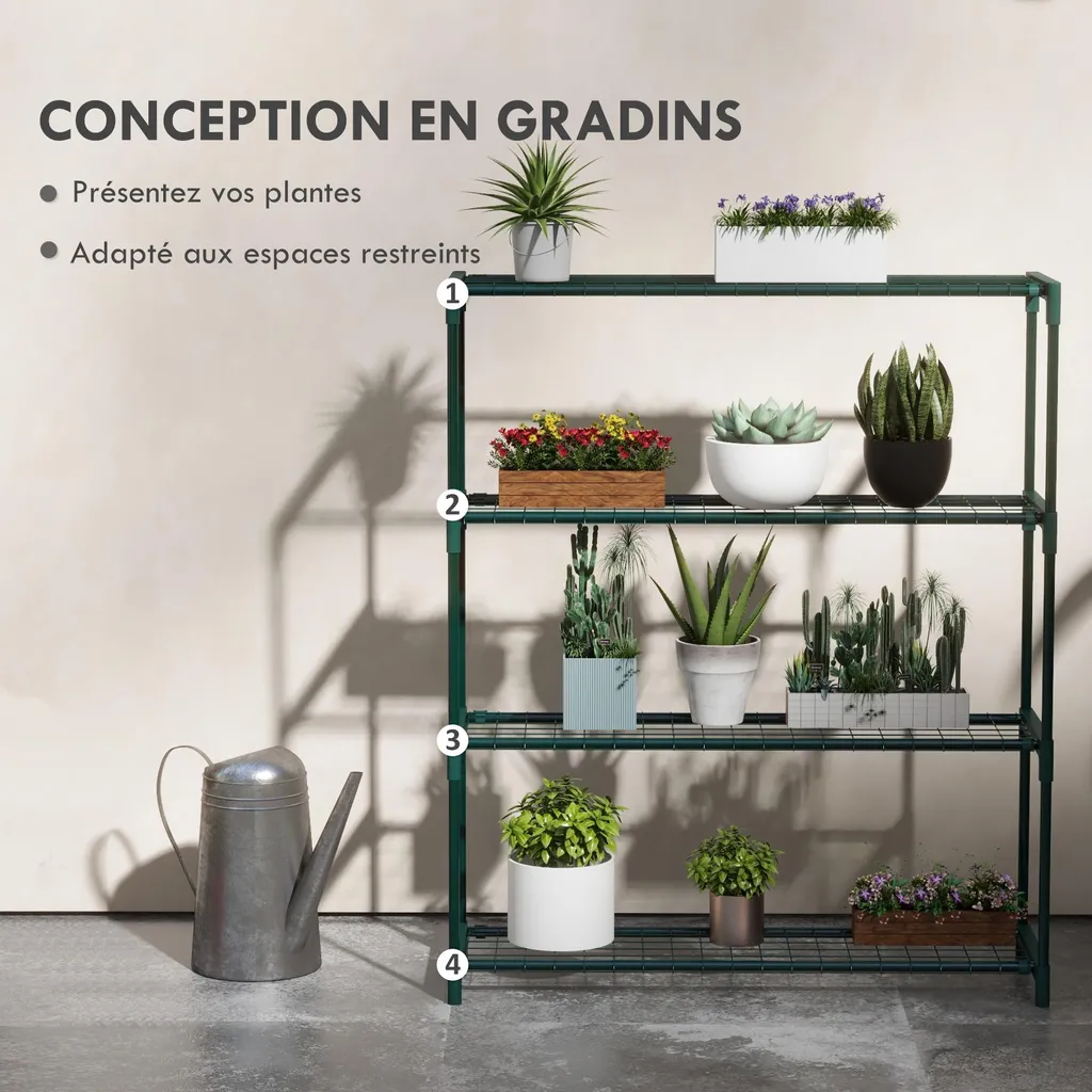 Support plante extérieur et intérieur 4 étages en métal vert foncé résistant