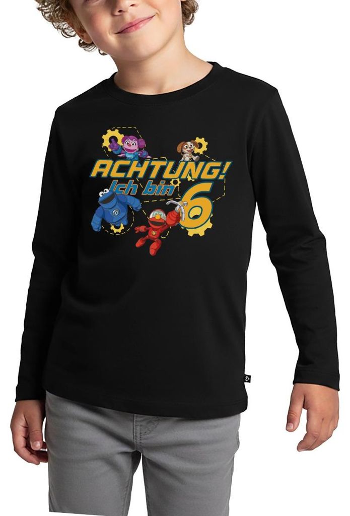 Spreadshirt Mecha Builders Team Achtung Ich Bin 6 Jahre Alt Kinderkunst Kinder Premium Langarmshirt, 110/116 (4 Jahre), Schwarz