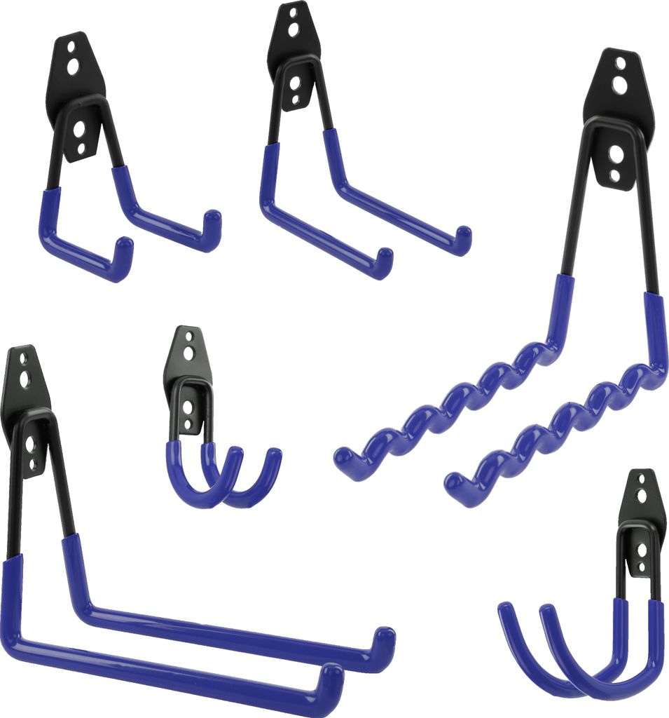 Set 6 Stck. Wandhaken von BOTLE, Werkzeughaken, S, M, L Grosse, Stahl mit PVC, für Garage, Werkstatt, Elektrowerkzeuge, Sportgeräte, Doppelhaken,...