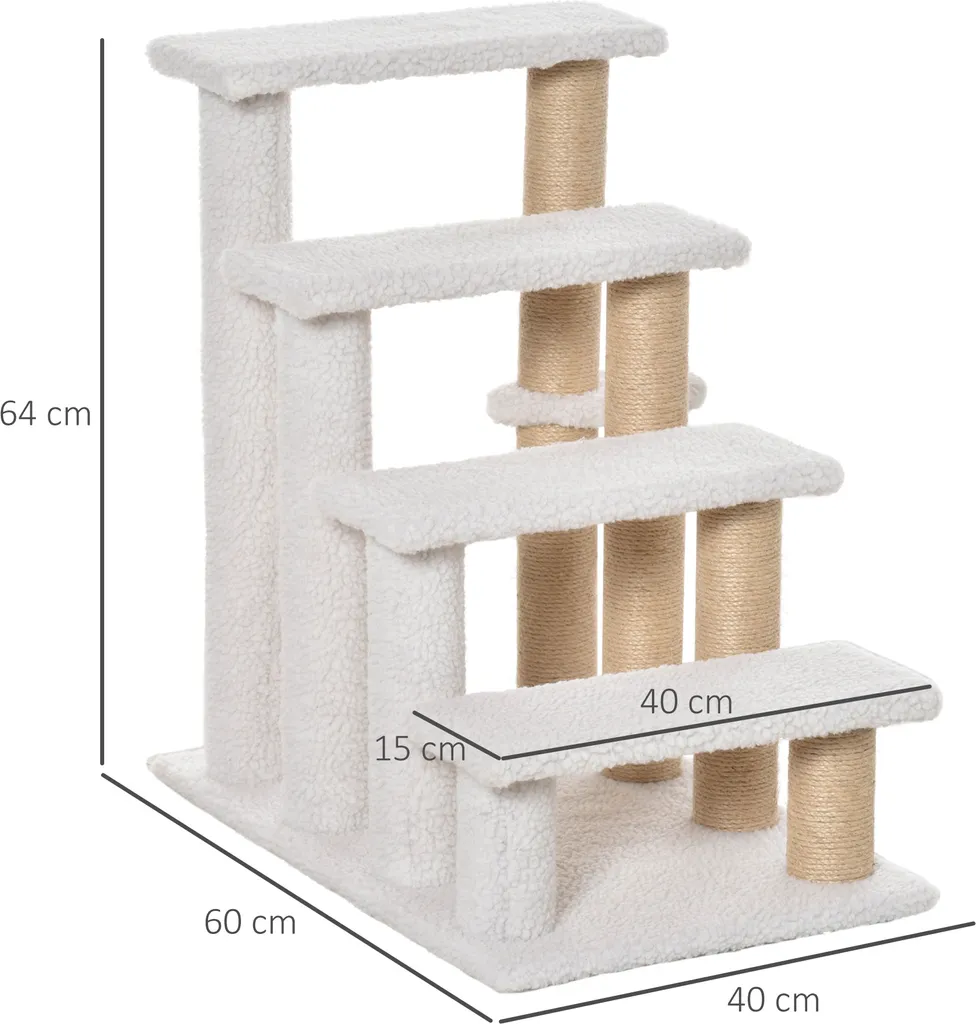 Escalier animaux 4 marches blanc : stop aux sauts dangereux