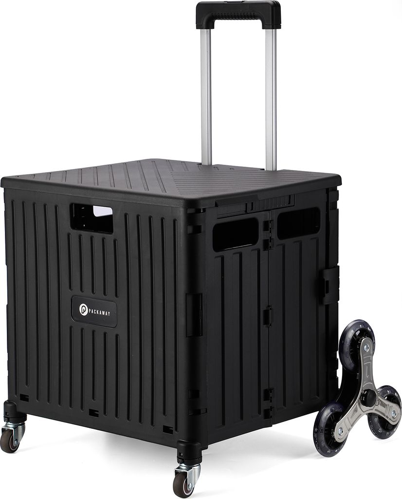 Packaway XL Faltbarer Einkaufswagen mit Spezialbelag und Treppenrollen - Einkaufskiste - Aufbewahrungsbox - Einkaufswagen - Faltbare Kiste - 50 Lit...