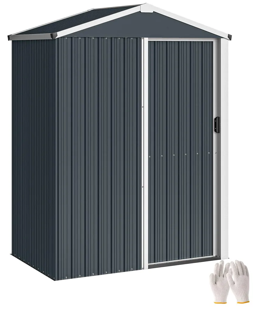 Abri de jardin gris foncé imperméable - Métal avec porte coulissante