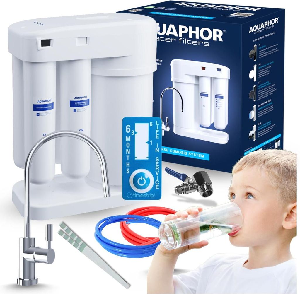 AQUAPHOR RO-101S Umkehrosmoseanlage mit 1 Wege Wasserhahn weiß Trinkwasserfilter Reverse Osmosis System 50 GPD Membran für 190 Liter am Tag