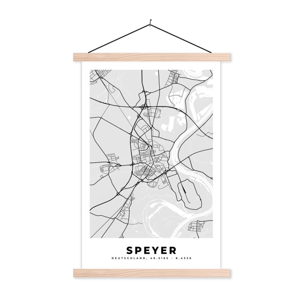 MuchoWow Textilposter Stadtplan - Deutschland - Karte - Speyer - Karte 60x90 cm mit holzfarbenen Rahmen - Textil