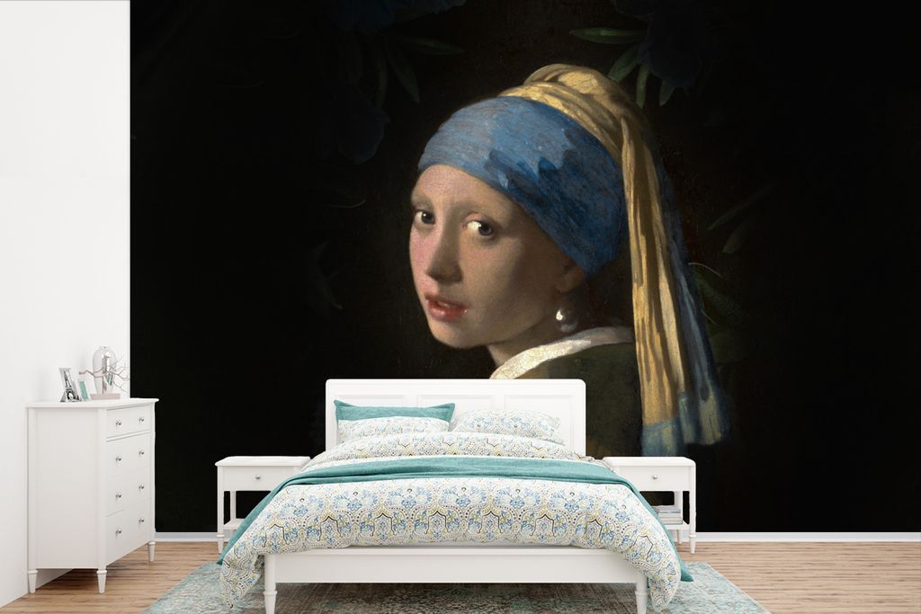 MuchoWow Fototapete für Wohnzimmer oder Schlafzimmer Wandtapete Vinyl Motivtapete Das Mädchen mit dem Perlenohrring - Vermeer - Pflanzen - 360x...
