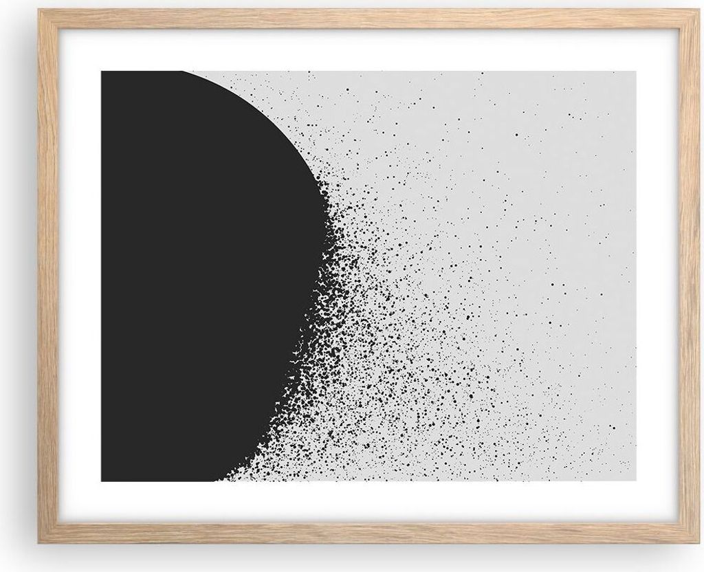 Gerahmtes Poster - Rahmen in heller Eiche - Abstraktion Schwarzweiß Geometrie - 50x40 cm - Wand Bild - Wanddeko - Wandbilder - Kunstposter - Wandp...
