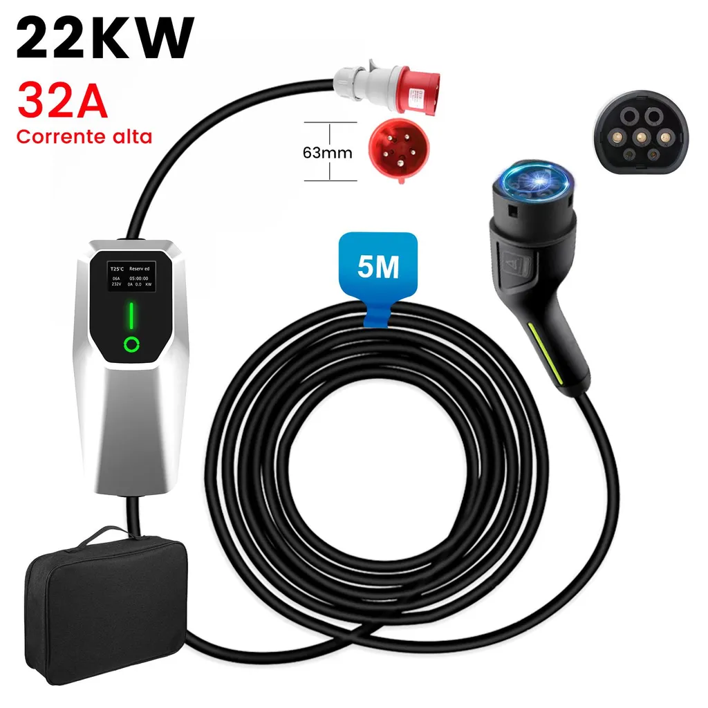 Borne de recharge murale 22kW triphasée courant réglable 8A à 32A