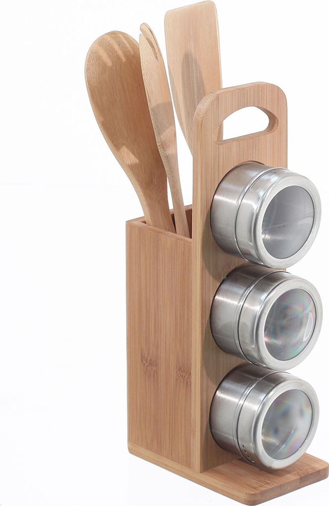 5five Simply Smart Küche Organizer mit Zubehör braun silber 31,5x8x13cm Löffel Spachtel Gabel