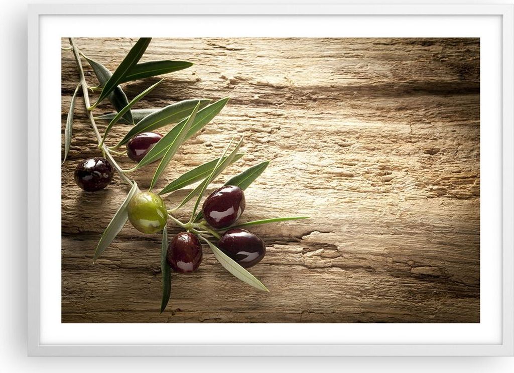 Gerahmtes Poster - Weißer Rahmen - Oliv italien aroma diät - 70x50 cm - Wand Bild - Wanddeko - Wandbilder - Kunstposter - Wandposter - Bilderrahm...