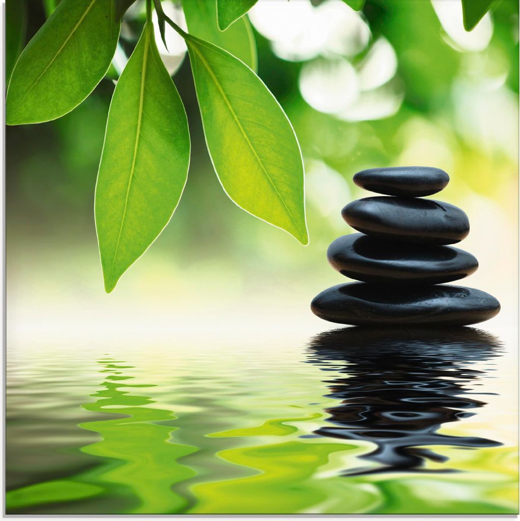 ARTland Glasbild Zen Steinpyramide auf Wasseroberfläche Größe: 20x20 cm