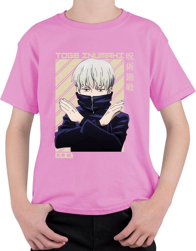 Toge Inumaki Jujutsu Kaisen Anime Geschenk Cosplay Silberhaar Uni Kinder T-Shirt, Pink, 104