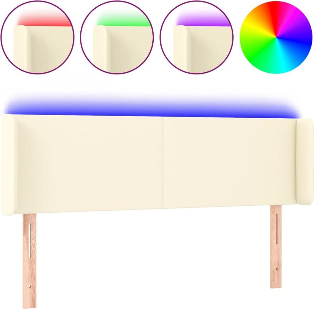 vidaXL LED Kopfteil Creme 147x16x78/88 cm Kunstleder