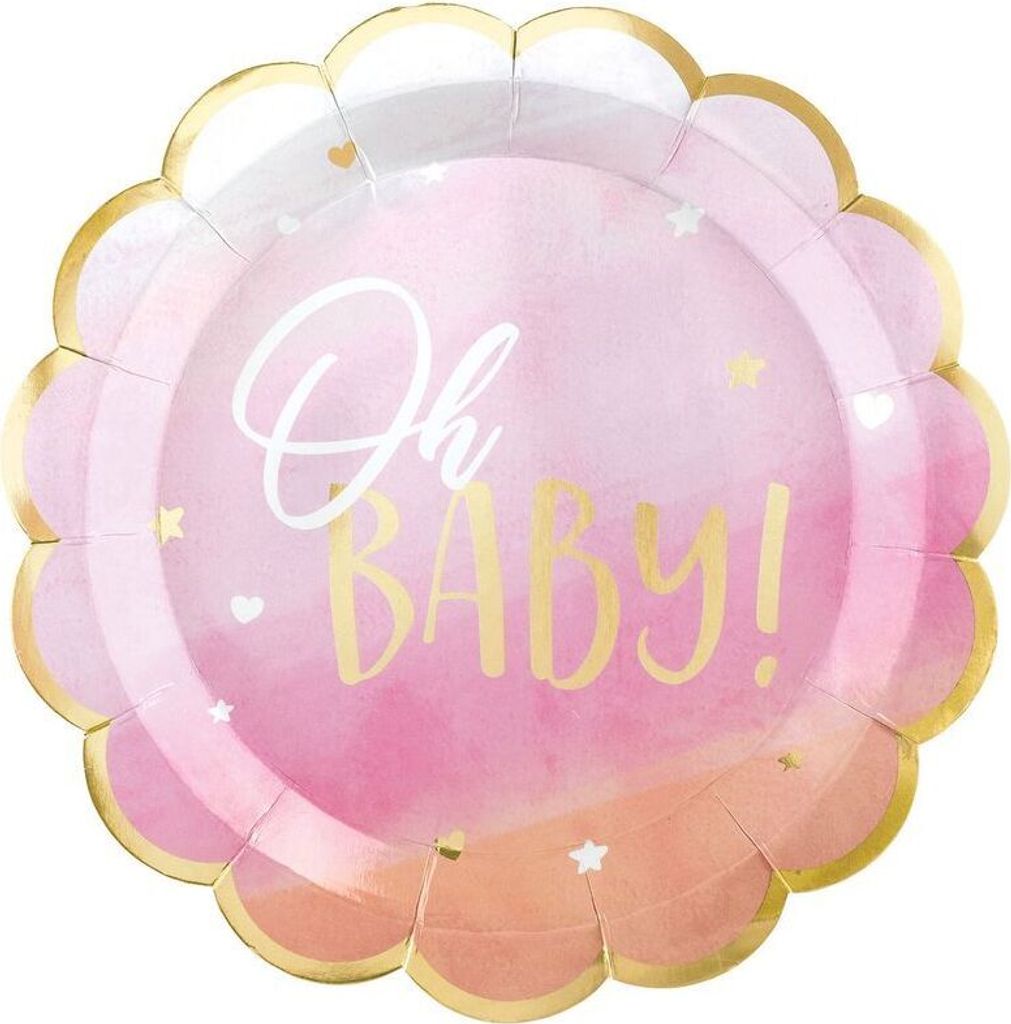 Amscan Einweg-Pappteller 'Oh Baby Girl', 8 Stück, ca. 26,6 cm Durchmesser