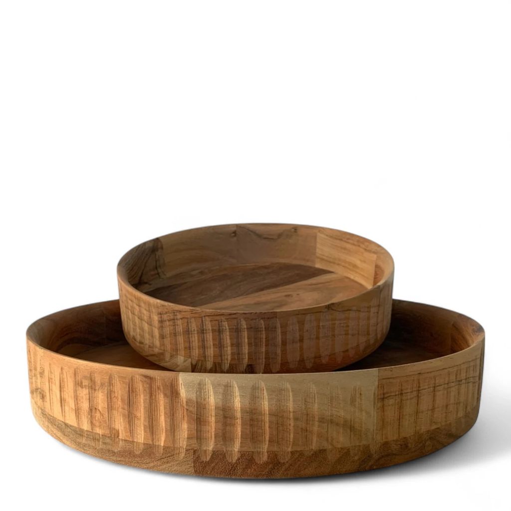 WinQ - Schaal aus Akazienholz, natur, Set mit 2 Schalen, Durchmesser 25 und 35 cm, antibakteriell, rustikal, ideal für Servieren
