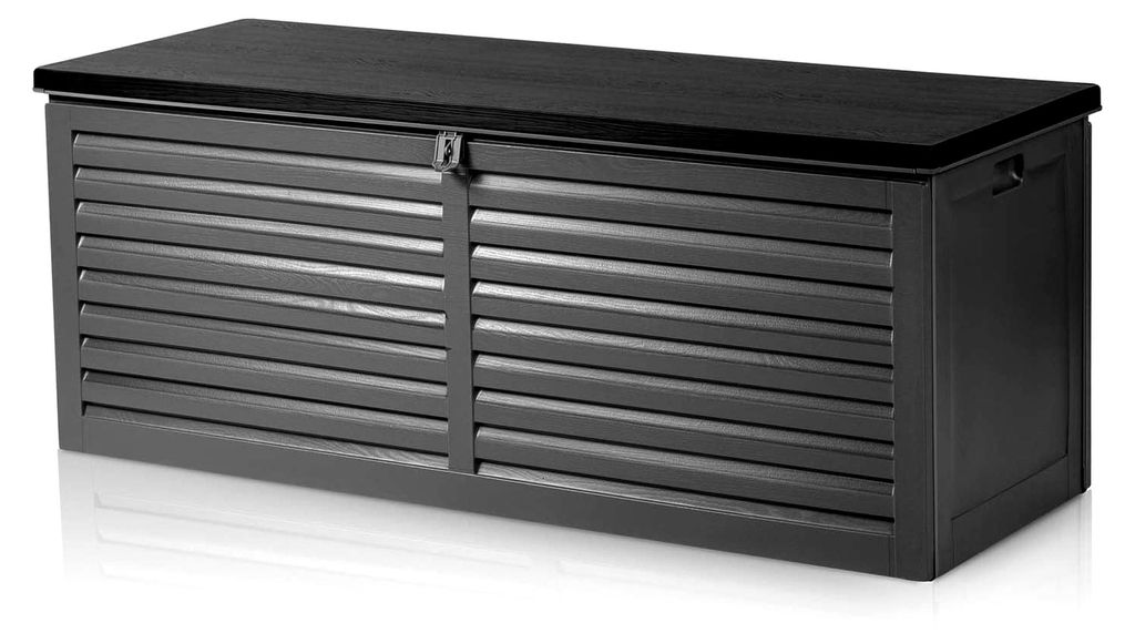 Gartenbox Auflagenbox Groß mit 390 l Kapazität Wetterfest und Abschließbar 143 x 57 x 53,5 cm Schwarz Grau