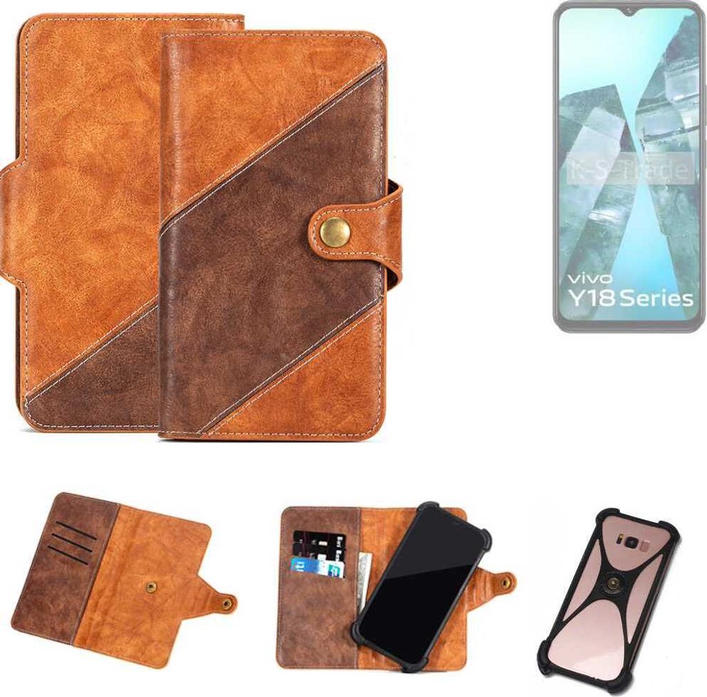 K-S-Trade Handyhülle Schutzhülle Bookstyle Case Wallet-Case kompatibel mit Vivo Y18i Cover Klapphülle Kantenschutz Smartphone dunkelbraun braun 1x