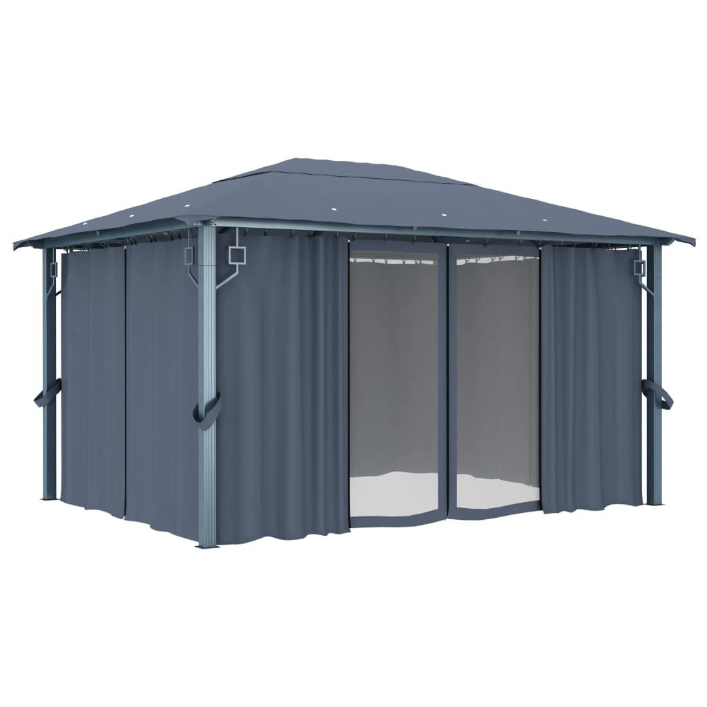Pavillon mit Vorhängen 400×300 cm Anthrazit Aluminium , Pavillons & Partyzelte Design 2024