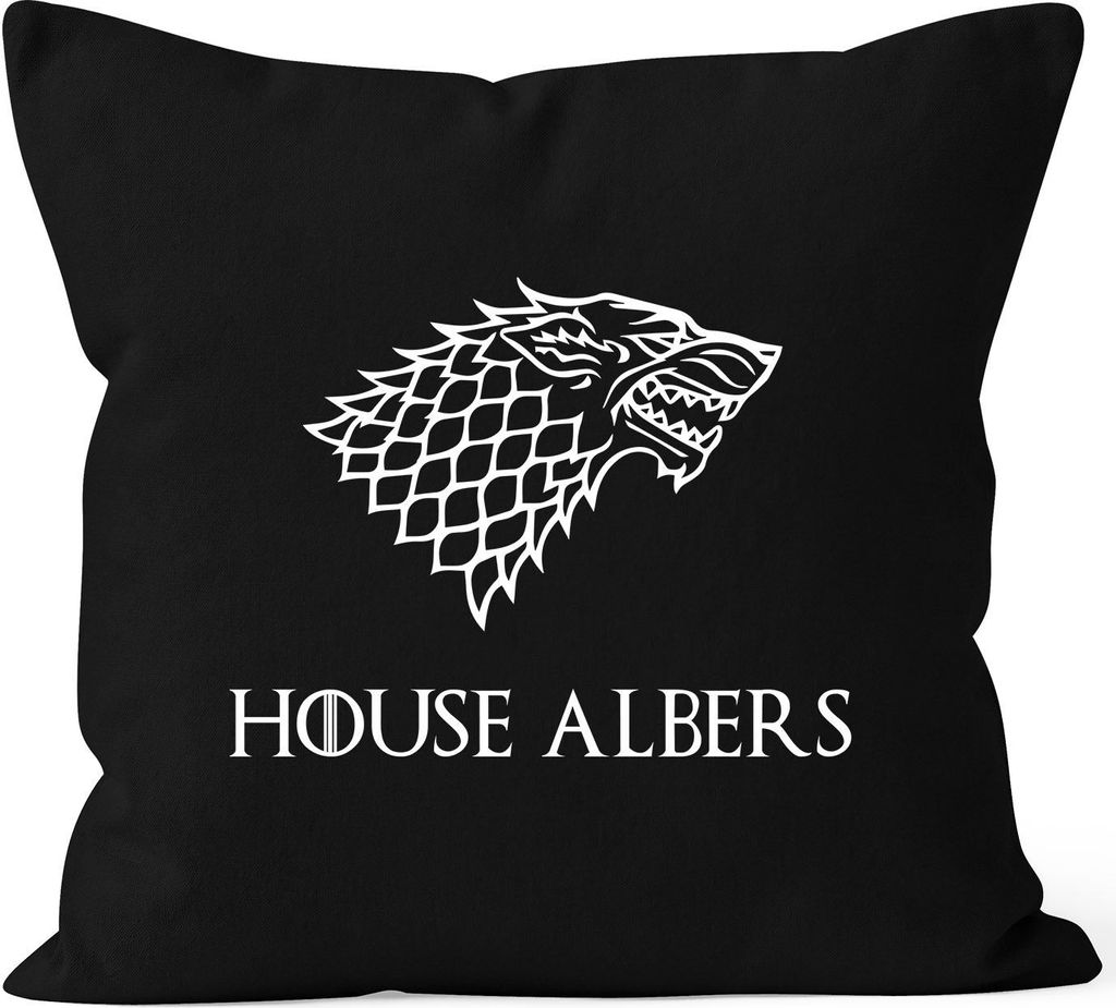 Kissen-Bezug mit Namen House und Wunschname Wappen Große Häuser SpecialMe schwarz 40cm x 40cm