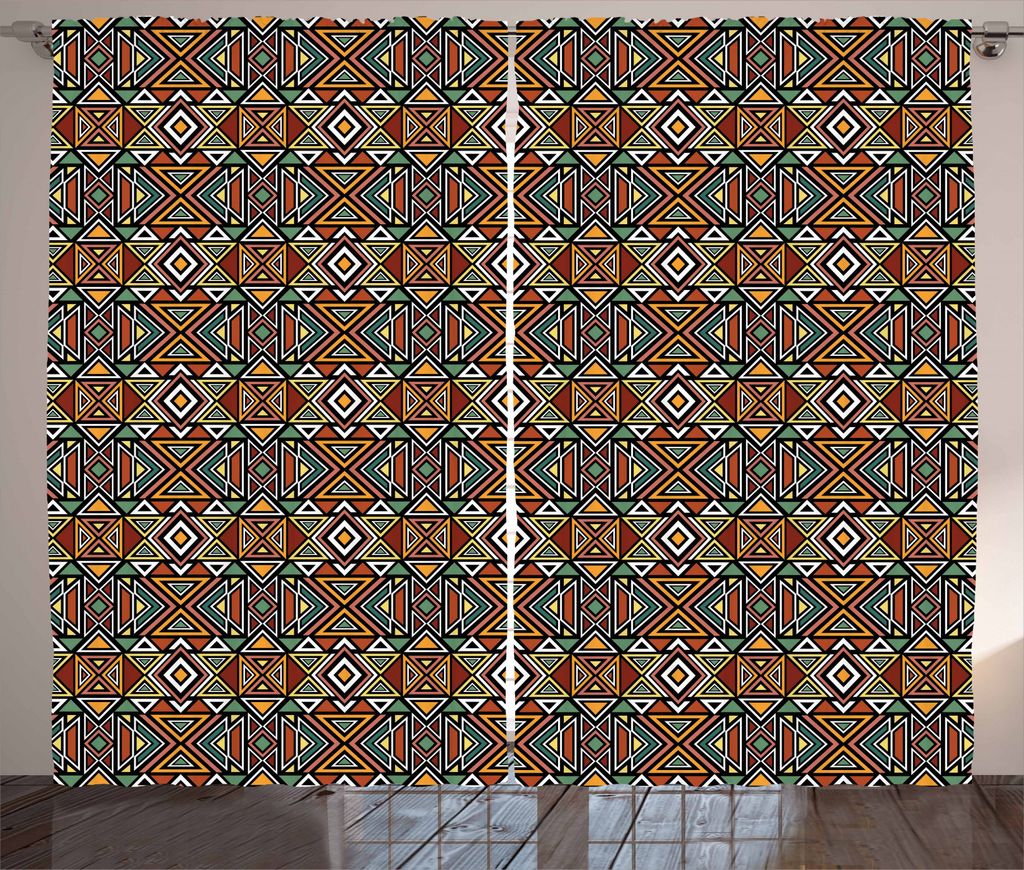 ABAKUHAUS aztekisch Rustikaler Vorhang, Boho Triangles, Wohnzimmer Universalband Gardinen mit Schlaufen und Haken, 280 x 245 cm, Mehrfarbig