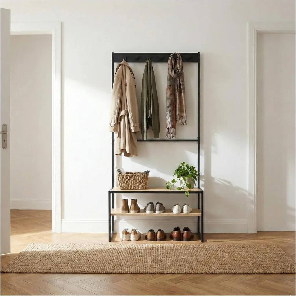 Vestiaire d'entrée complet bois et métal 90x180cm style industriel chic