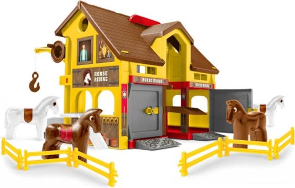 WADER - Spielhaus - Ranch mit Pferden Kunststoff + Pferd 4 Stück im Karton 59x39x15cm
