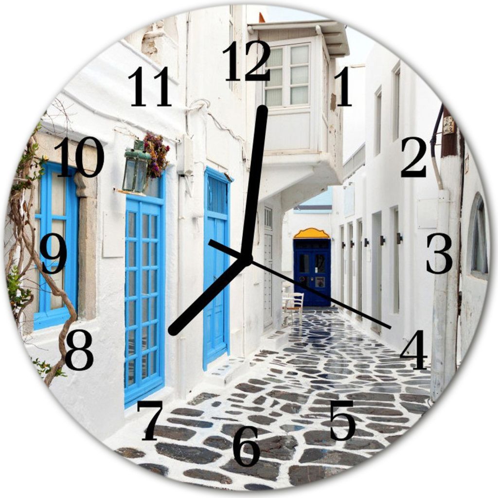 Glasuhr Wanduhr Küchenuhr Echt-Glas 30fi cm Santorin weiß Produktbild 