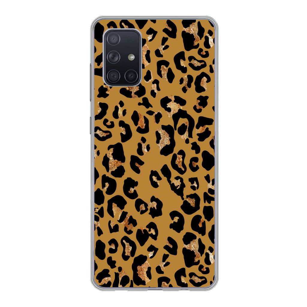 MuchoWow Handyhülle Schutzhülle Hülle für Samsung Galaxy A51 Pantherdruck - Gelb - Gold Silikon Softcase Handy Hülle - Schutzabdeckung