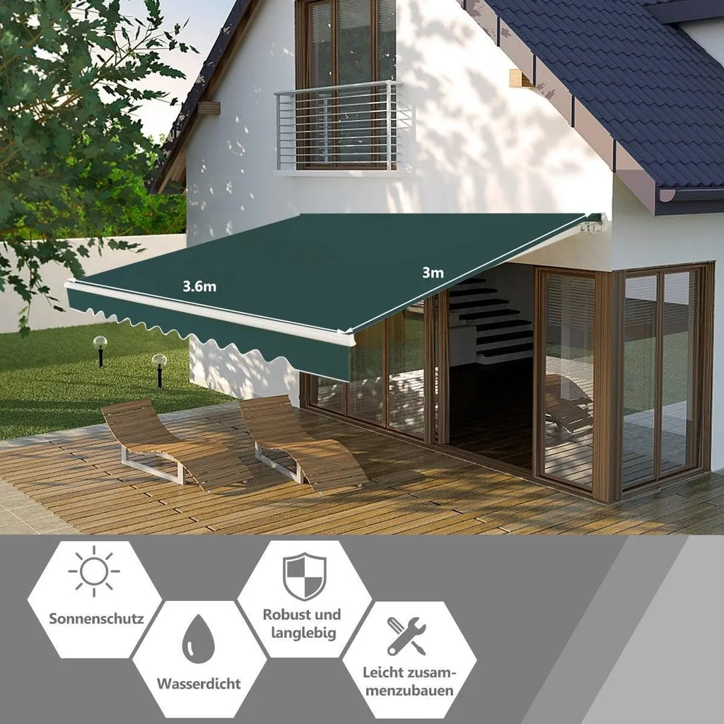 Store de balcon 360x300 cm vert : fini la chaleur et les reflets