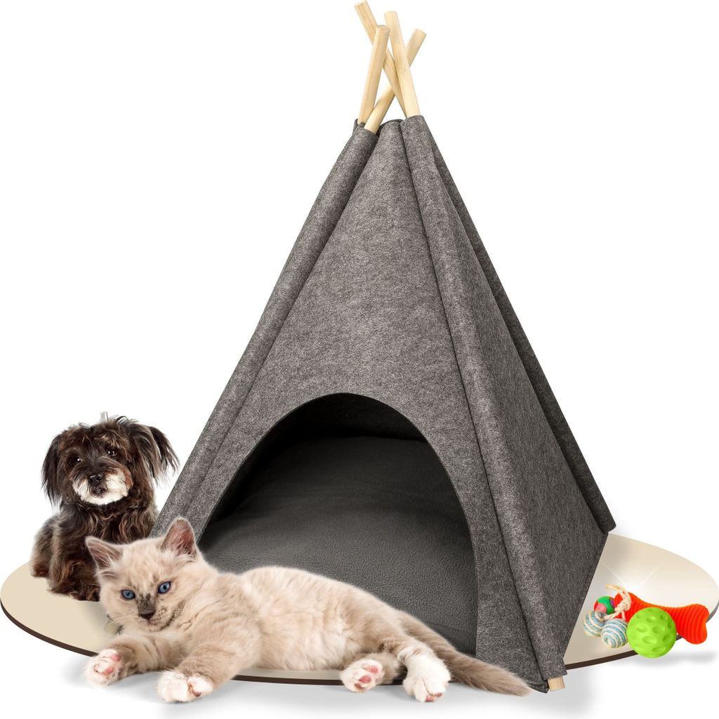 Katzenhöhle & Hundehöhle für kleine Hunde - bequemes Indoor & Outdoor Tipi Zelt aus Filz - Kuschelhöhle Katze & Hund - Katzenbett inkl. Kissen ...