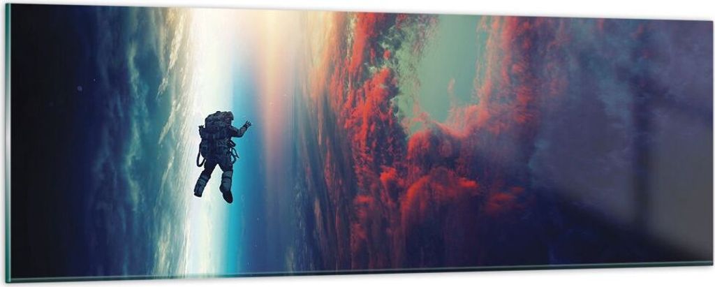 Bilder auf glas - Einteilig - Kosmos Astronaut Planet - 90x30cm - Glasbilder - Wandbilder - Bilder - zum Aufhängen bereit - Wanddekoration aus Gla...