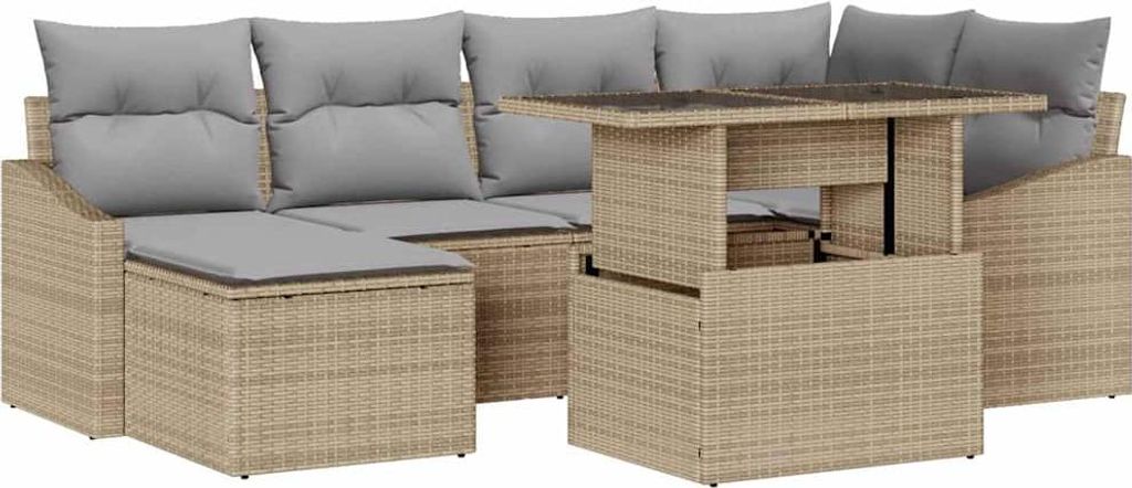 "SALE 2026" Garten-Sofa-Set - Balkonmöbel/Loungeset - elegantes Design - mit Kissen 7 pcs Beige und Hellgrau - - Gartensofas DEMöbel498560
