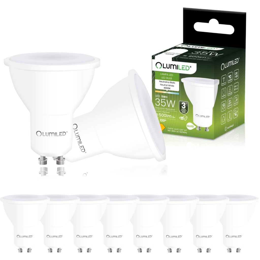 LUMILED GU10, lampa LED PAR16, 5W, 500lm, 4000K (biały Zdjęcie produktu 