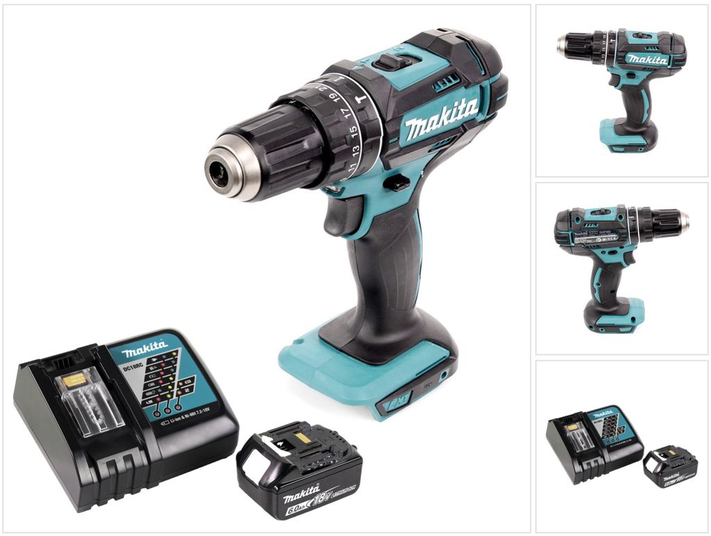 Makita DHP 482 RG1 Akku Schlagbohrschrauber 18 V 62 Nm + 1x Akku 6,0 Ah + Ladegerät
