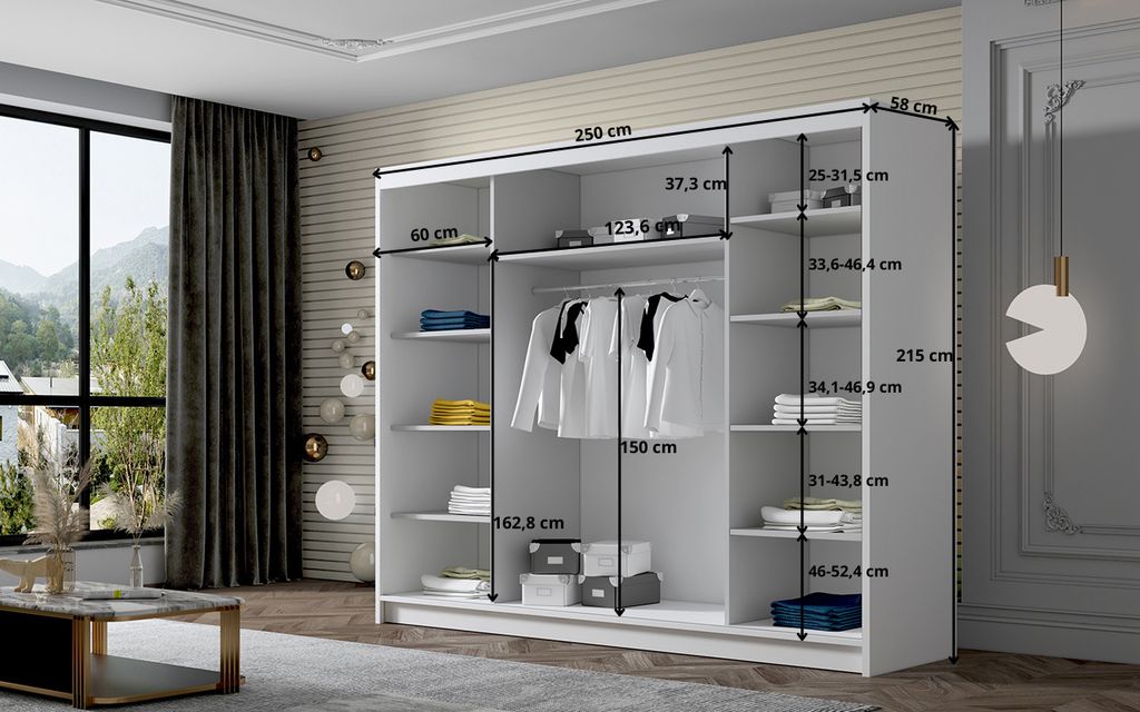 Szafa z drzwiami przesuwnymi 3-drzwiowa 250 cm z półkami Zdjęcie produktu 3
