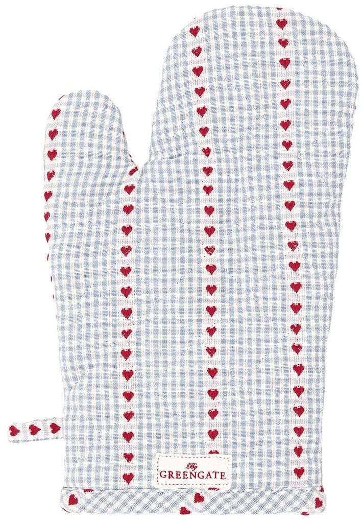 Greengate Ofenhandschuh BEA Grau mit roten Herzen Baumwolle