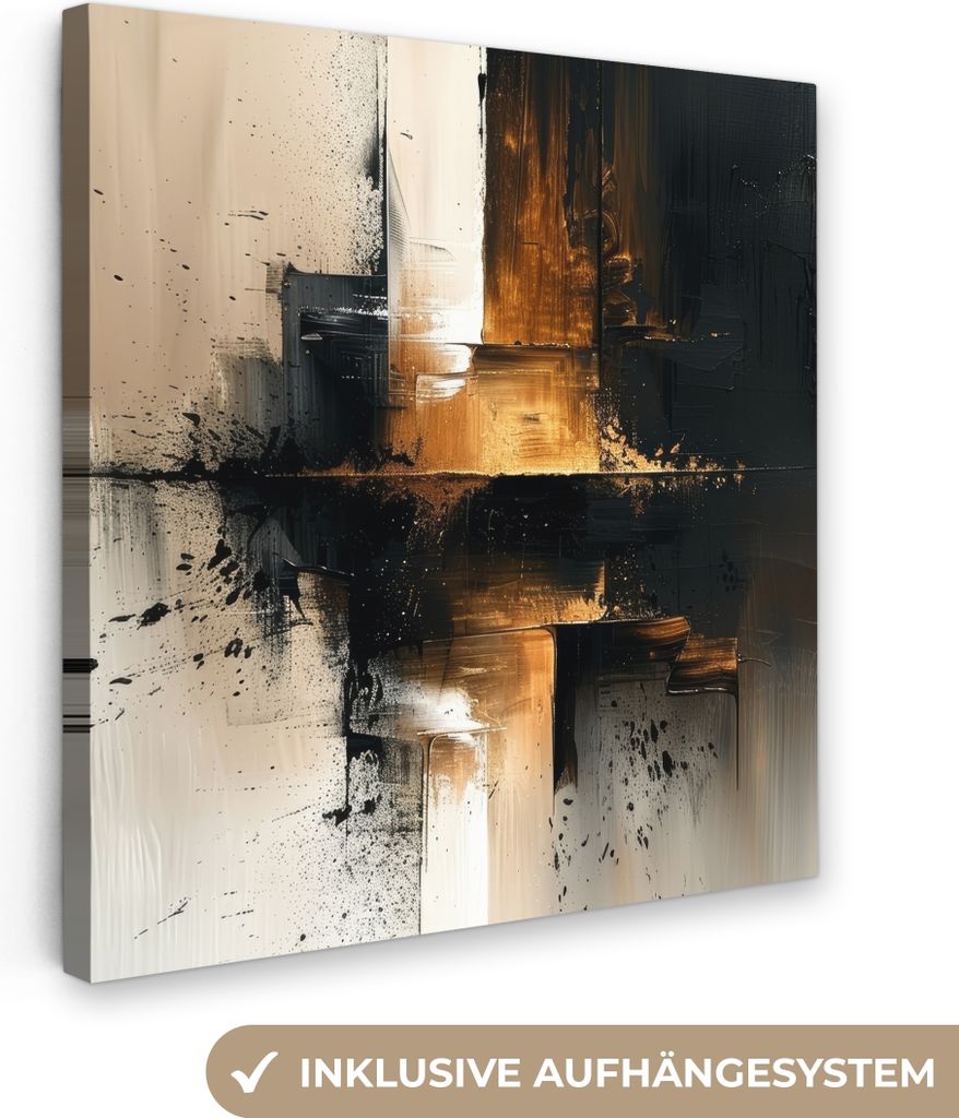 MuchoWow - Leinwandbilder - Modern - Schwarz - Farbe - Gold, Wandbild, Wanddeko Bilder Wohnzimmer, 90x90 cm