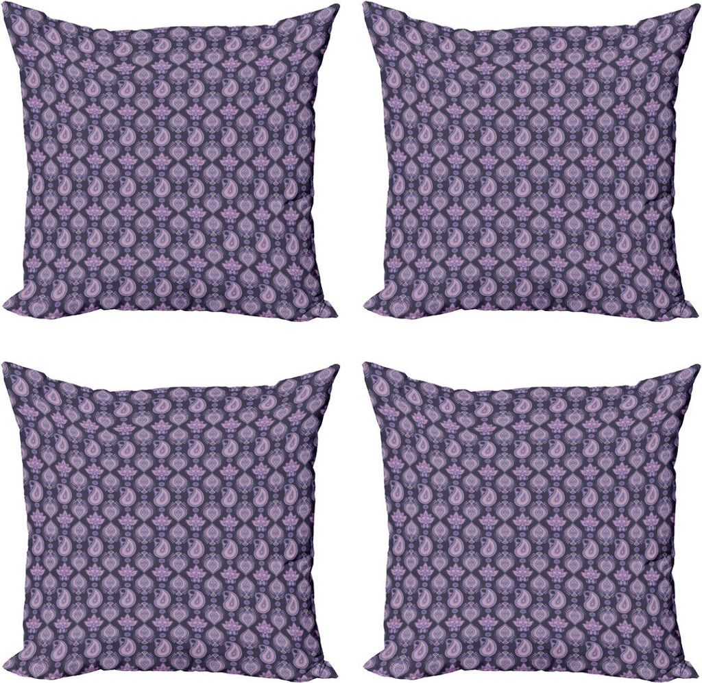 ABAKUHAUS Paisley Kissenbezug Set (4 Stück), Vintage Blumen Oriental, Moderner Doppelseitiger Digitaldruck, 40 cm x 40 cm, Aubergine Lavendel
