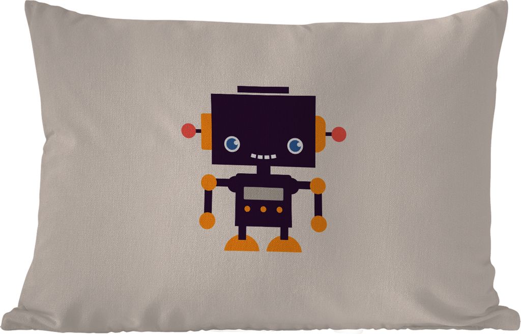 MuchoWow Outdoor Kissen - Roboter - Antenne - Orange - Beige - Kind - Kinder - 50x30 cm - Wetterfest - Lounge Kissen - Sofa kissen - Wohnzimmer D...