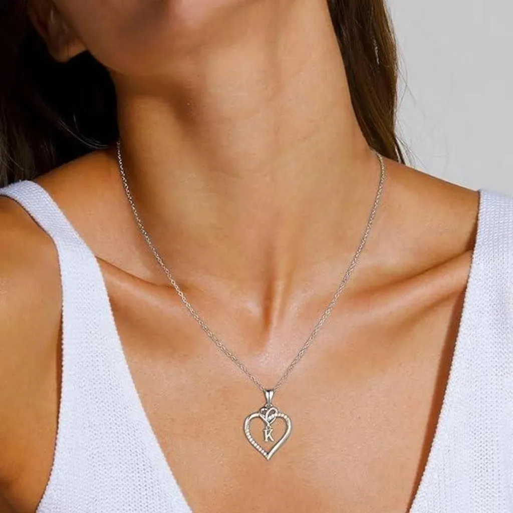 Collana Con Iniziale E Cuore In Argento 925 Placcato Oro – Lettera A-Z, Con Zirconi, Regalo Donna
