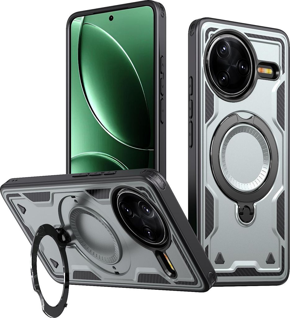 Dual Layer Hülle für Xiaomi Poco F7 Pro/Redmi K80 mit Ring Ständer Magnetisch Stoßfest Handyhülle Grau