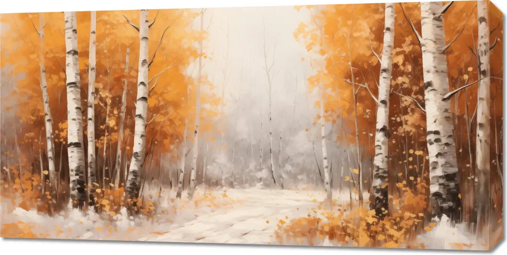 Tableau Image 100x50 cm Bouleaux Automnaux - Décoration Murale Nature