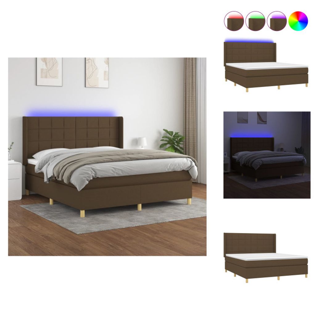 vidaXL Boxspringbett mit Matratze & LED Dunkelbraun 180x200 cm Stoff - Betten & Bettgestelle