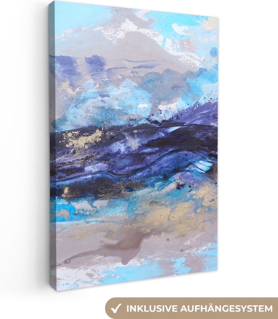 OneMillionCanvasses - Leinwandbilder - 90x140 cm, Abstrakt - Grau - Blau - Farbe, Wandbilder Kunstdruck Wanddekoration - Foto auf Leinwand - Gem...
