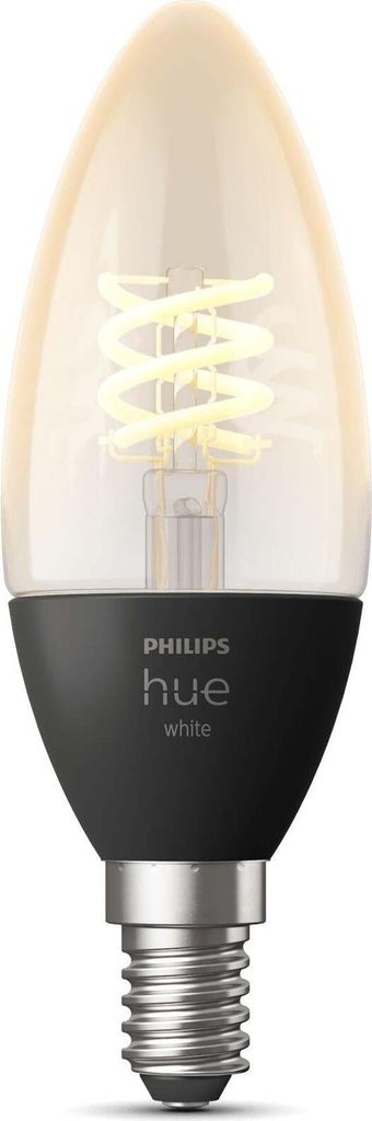 Philips Hue White E14 - Filament Lampe Kerzenform - 300, Intelligentes Leuchtmittel, Bluetooth/Zigbee, Schwarz, LED, E14, Kerze