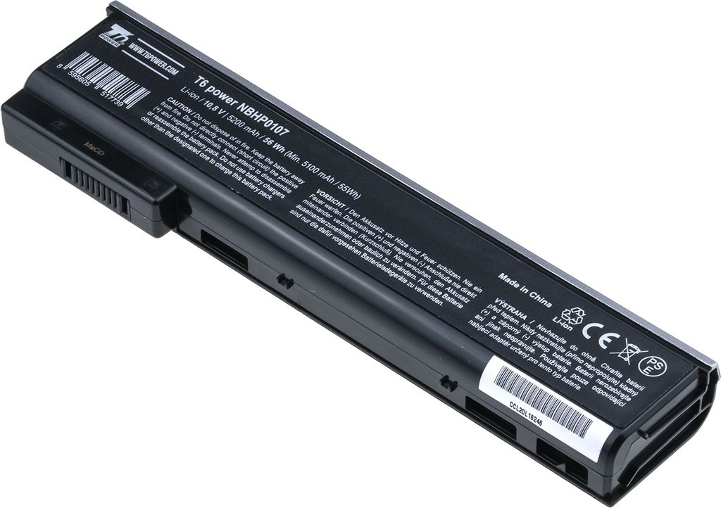 T6 Power Akku für Hewlett Packard Laptop, Teilenummer 718755-001, Li-Ion, 10,8 V, 5200 mAh (56 Wh), schwarz