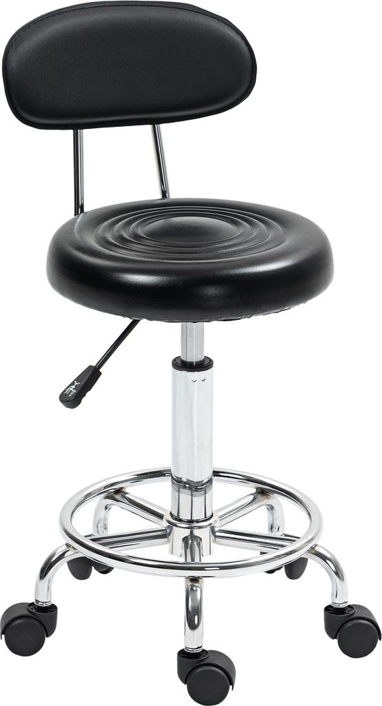 HOMCOM Rollhocker höhenverstellbar Drehhocker Drehbar Salon Hocker mit Lehne, Rädern, Arbeitshocker mit Verstellbarer Fußstütze für Büro, Kun...